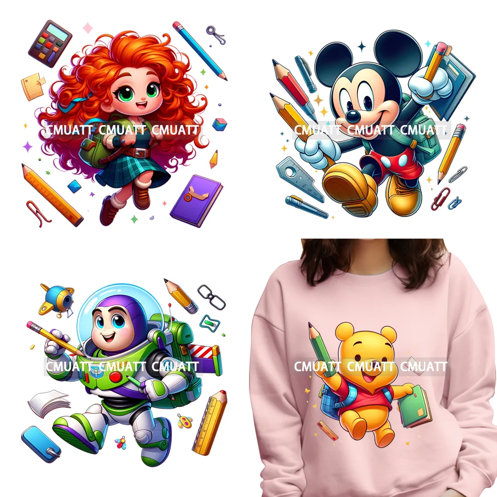 

Funny Cartoon Back to School Kids Student First Day of School Iron on DTF Washable Transfers Stickers Ready to Press for Hoodies