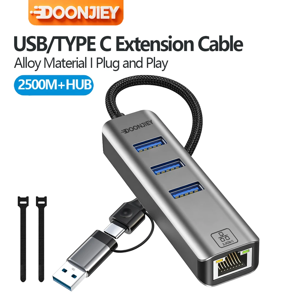 2500Mbps USB 3.0 Type-C To RJ45 Network Card 4 in 1 HUB 2.5G Ethernet Adapter Converter Lan Hub For PC Laptop Windows 8.1/10/11