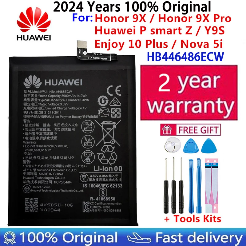 NEW Original 4000mAh HB446486ECW Phone Battery For Huawei Y9 Prime P20 lite 2019 /Enjoy 10 Plus Honor 9X Pro Nova 5i STK-L01 L21