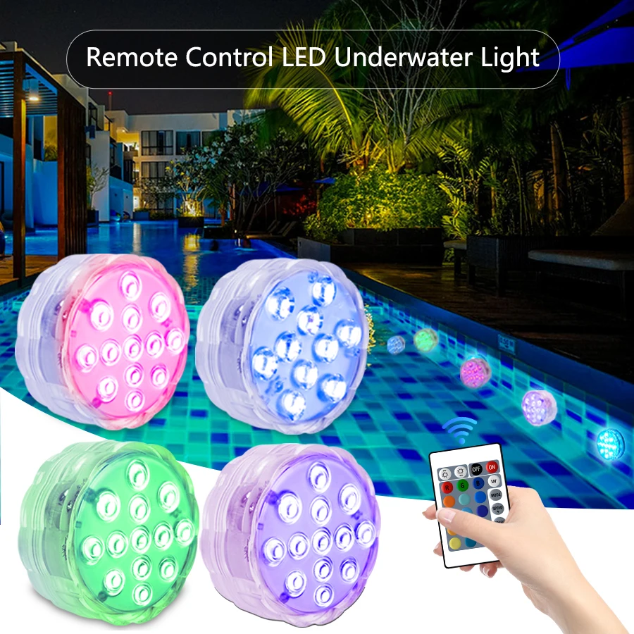 10 LEDs RGB Submersible Light Underwater Lamp Battery Operated Garden Swimming Pool Light for Wedding Party Vase Bowl Aquarium