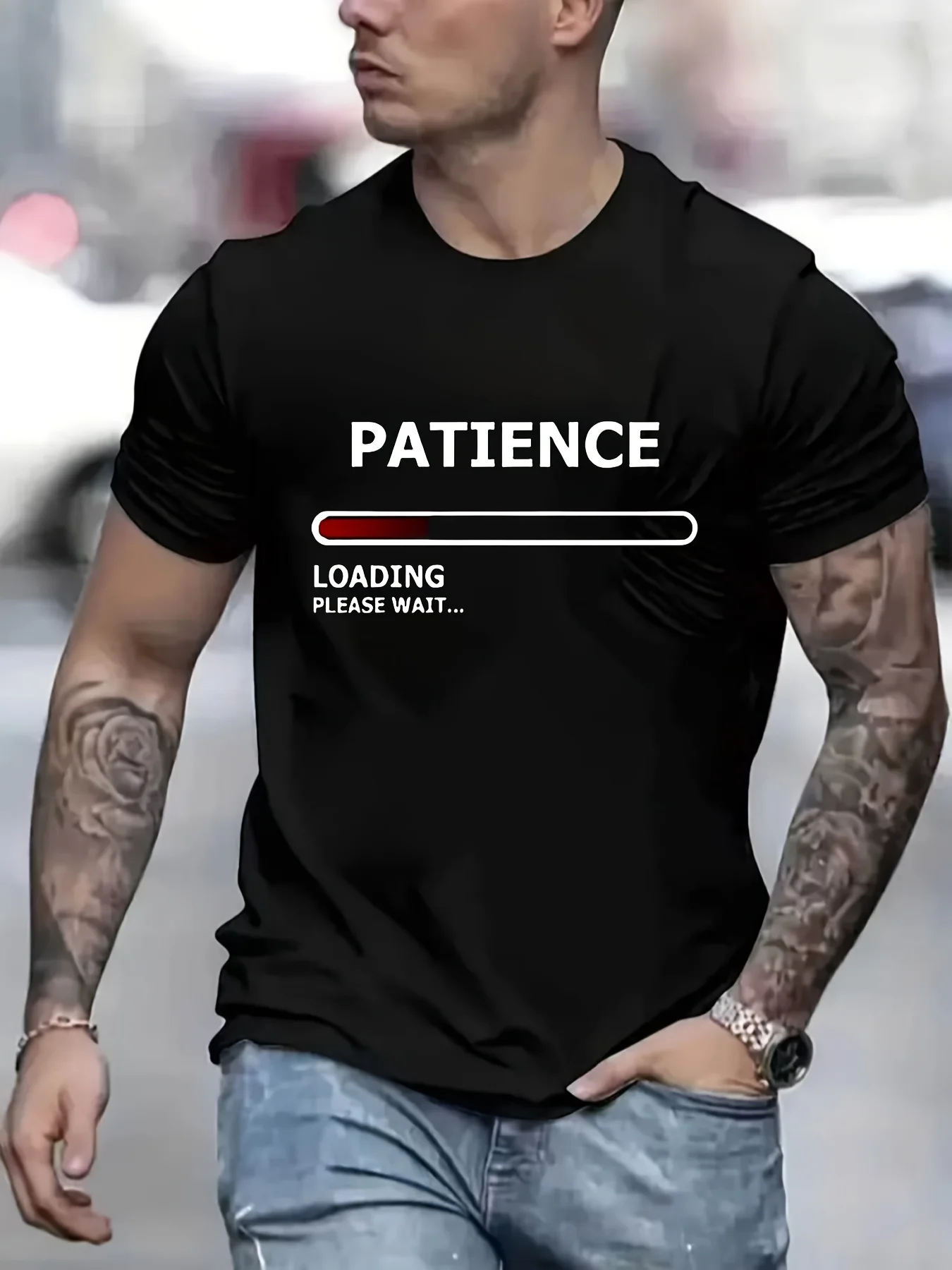 2025 Men's Summer Versatile Fashion T-Shirt with Novel Print, Round Neck, Short Sleeves, Machine Washable, Regular Style, Suitable for Fitness and Casual Wear, Trendy Retro Style Casual Round Neck Printed T-Shirt