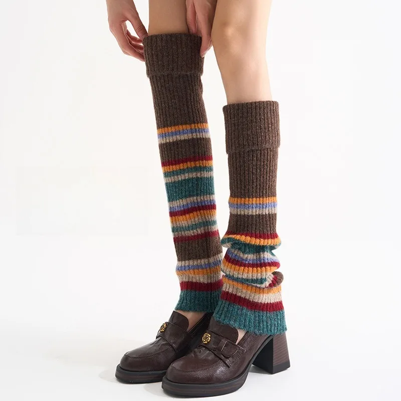 1 Pair 2026 Striped Knitted Socks Warm Wool Socks Adult Legwarmer Autumn Winter Leg Warmers Woman Long Loose Socks High Quality