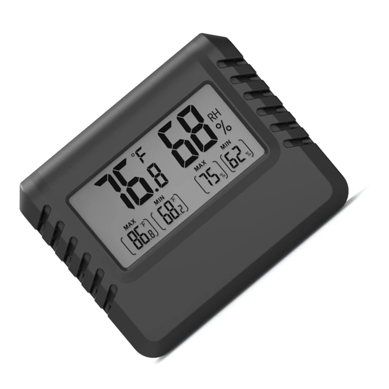 Termometer higrometer, pengukur suhu dan kelembaban elektronik dengan braket hitam