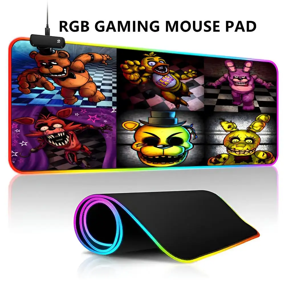 FNAF Five Nights Freddyed RGB LED Light Gaming Mousepad Waterproof Large Gamer Mouse Carpet Big Mause Keyboard Pad PC Desk Play