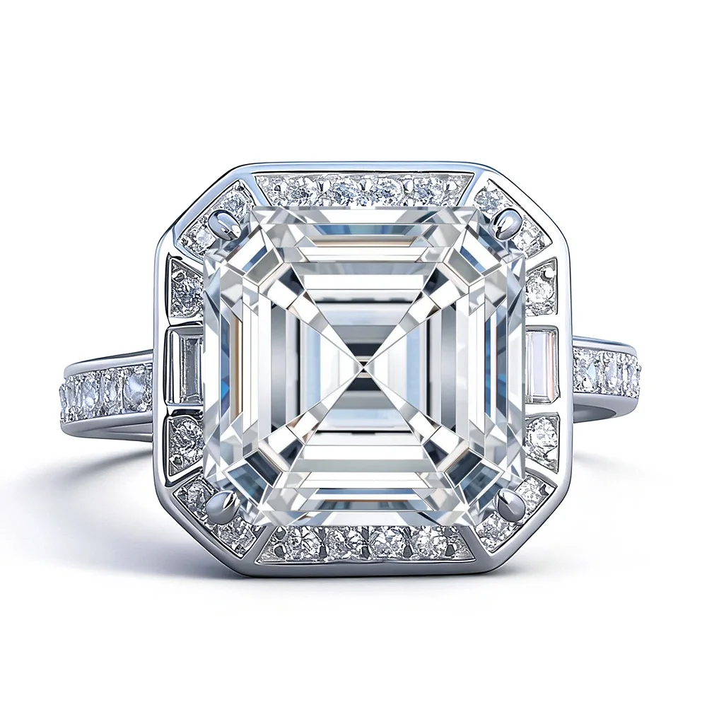 S925 الروديوم مطلي الفضة 5CT D اللون Asscher قطع مويسانيتي 10x10 مللي متر السكر مكعب الدائري للنساء ، مجوهرات رائعة