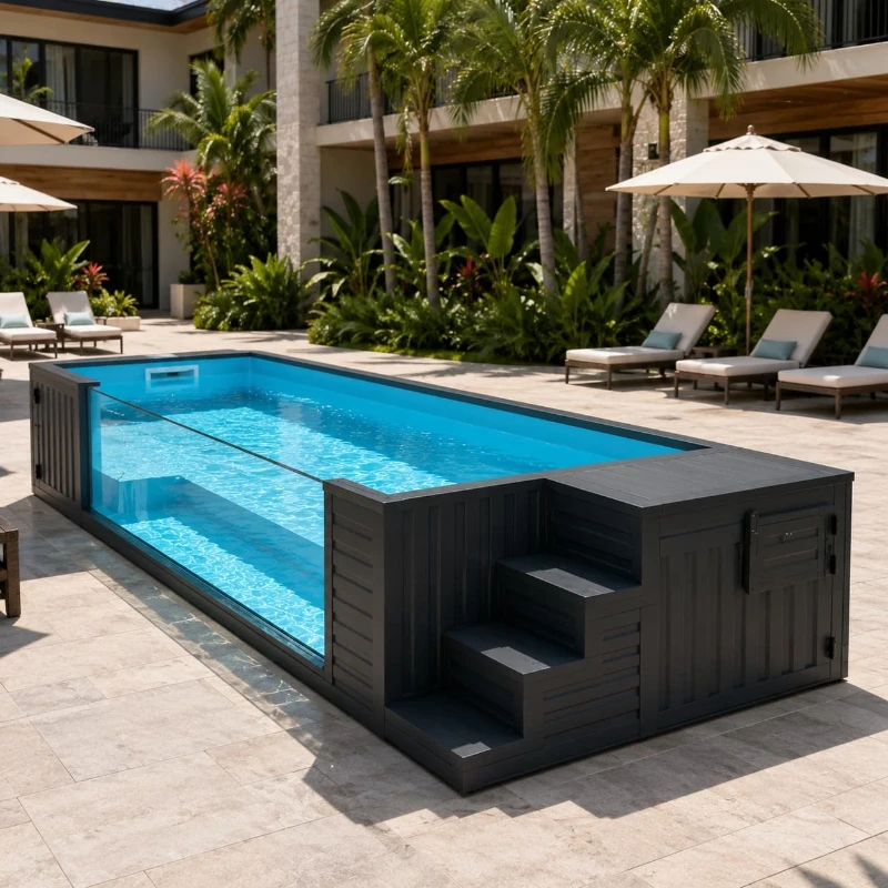 High Quality Container Pool Swimming Pool with Transparent Window Luxury Backyard Design Customized Exterior Color