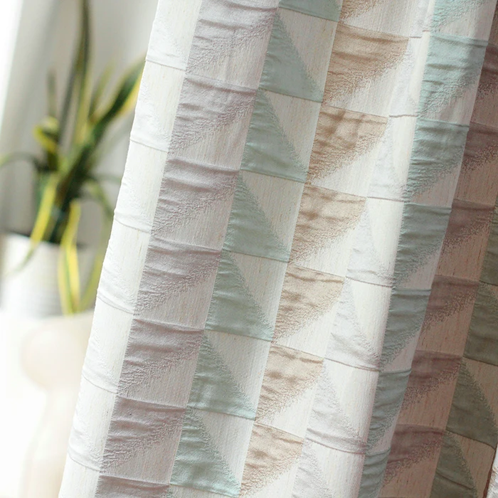 

Semi-Blackout Curtains with Geometric Pattern, Jacquard Curtain, Nordic Customization, Window Drape, Soft Gradient Earth Color