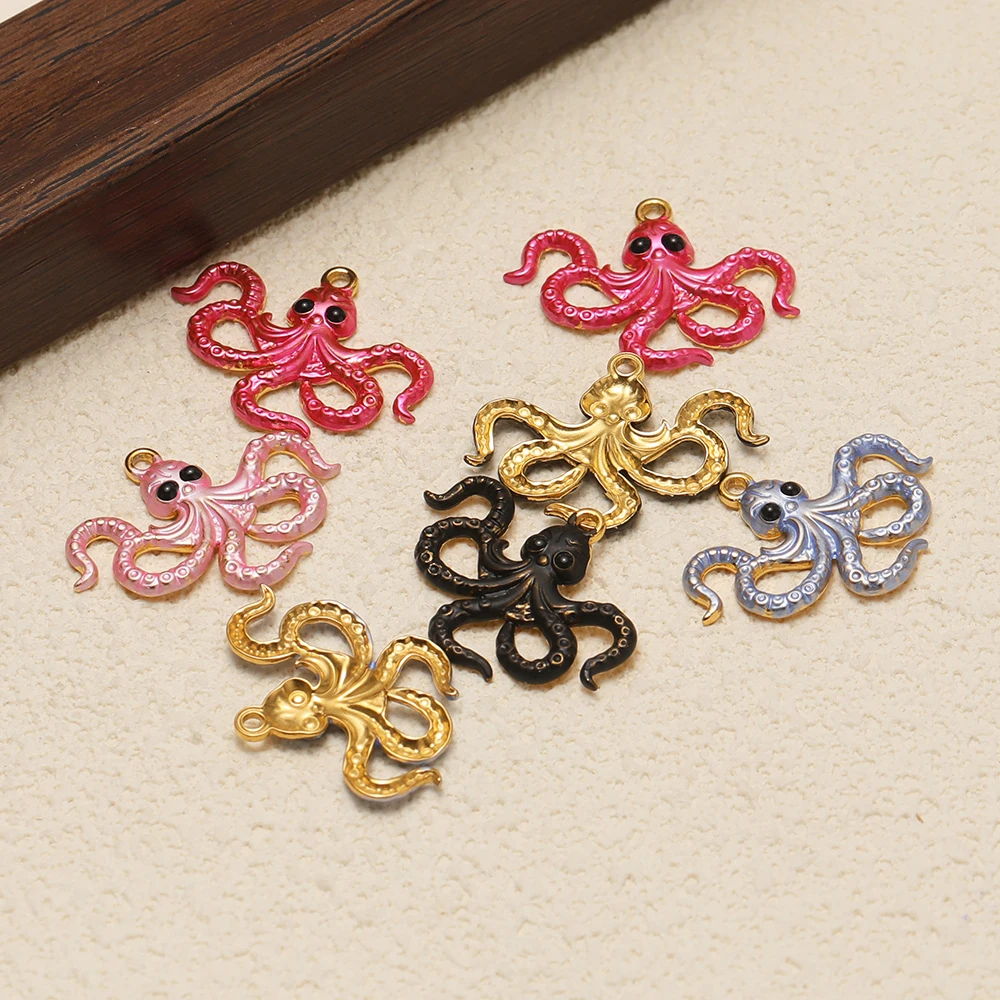 4 Stück Edelstahl-Emaille-Oktopus-Anhänger für DIY-Schmuck, Kinderparty-Ohrringe, Halsketten, Kinderarmbänder, Anhänger-Geschenke – Detail 4