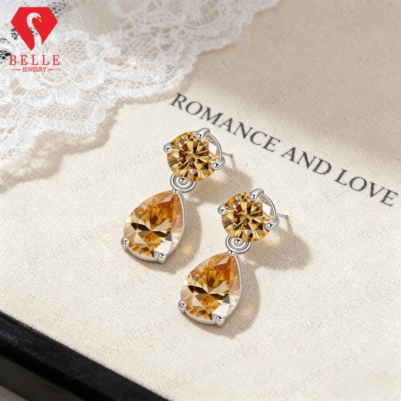 

Серьги с муассанитом, круглые + груша D, белые, черные, яркие, синие варианты шампанского, белое золото, желтое золото, ювелирные изделия, подарок