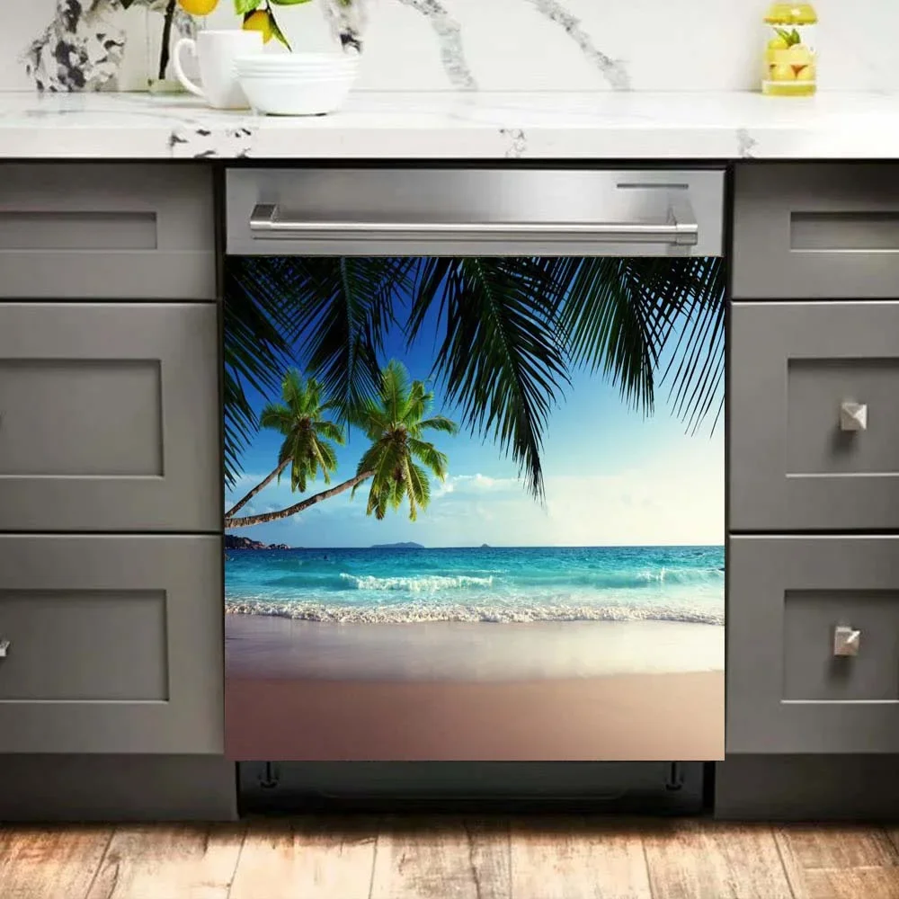 Modern Funny Frog PVC Dishwasher Freeze Sticker Art Beach Route Cover Wallpaper Kitchen Wall Stickers Flower Dishwasher Stickers