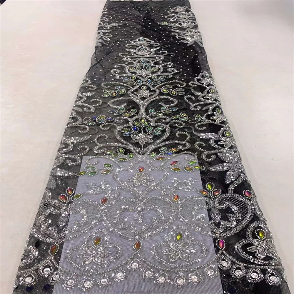 

2024 African Lace Fabric Sequins Nigerian Mesh Lace Fabric Sequins 5 Yards High Quality For Party Wedding Dress FZ99
