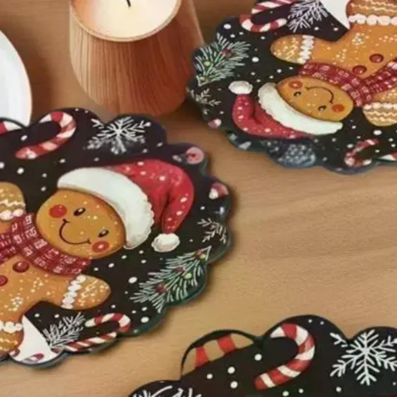 

4 шт., рождественские круглые салфетки с волнами, нескользящие термостойкие коврики для стола, зимняя обеденная вечеринка, Рождественский декор, круглая скатерть
