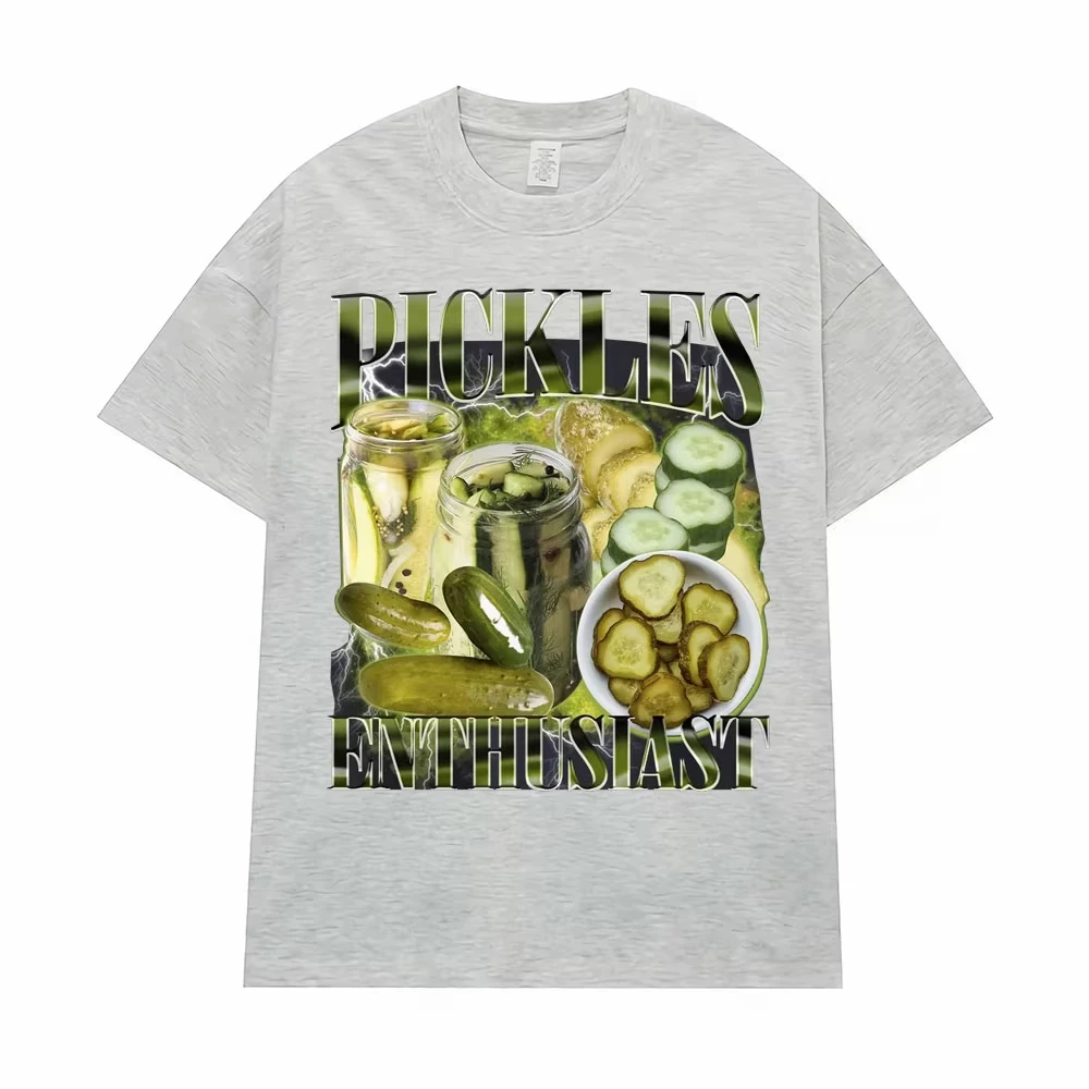 Vintage Pickle Enthusiast Funny Meme Print T-shirt Unisex 90s Hip Hop Oversized Streetwear Tops