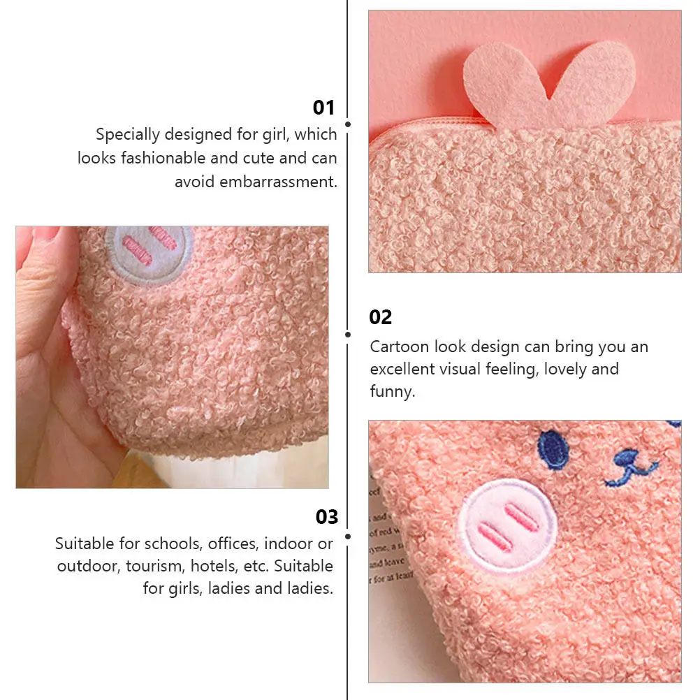 1Pcs Multi-Function Storage Bag Sanitary Pad Pouch Cartoon Design Pink Ideal for Indoor Outdoor Use Menstrual Pad Bag