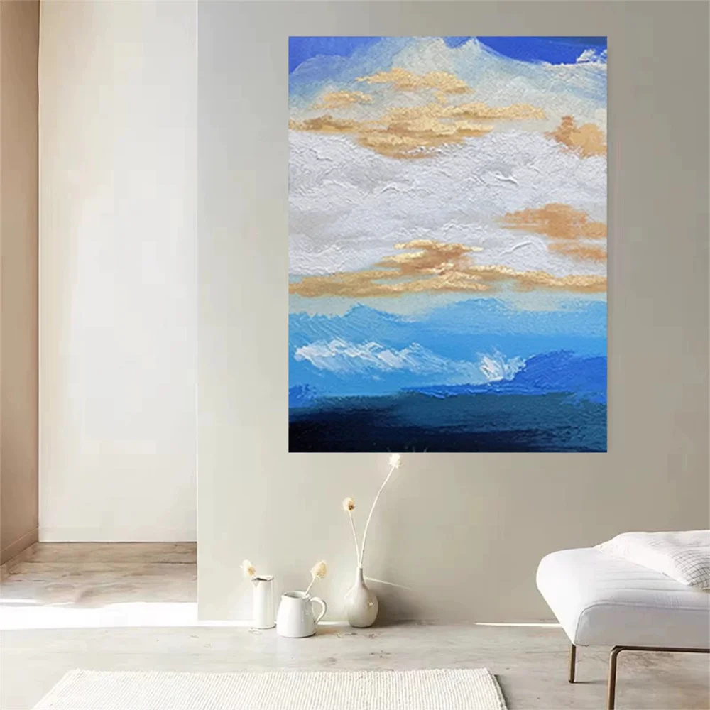 

Modern Gold Leaf Craft Poster Abstract City Landscape Oil Painting On Canvas 100% Handmade Wall Art For Home Decor Mural Trim