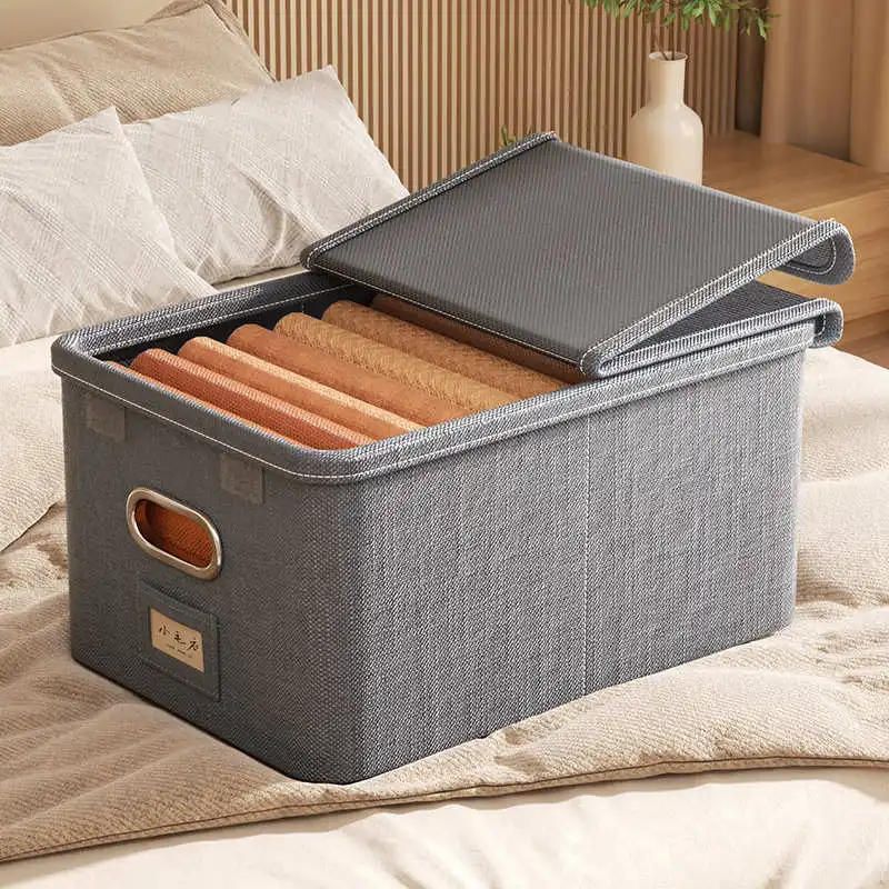 

High-End Cloth Art Clothing Storage Box Home Wardrobe Pants Layered Organizer Box Stackable Cotton Linen Storage Basket