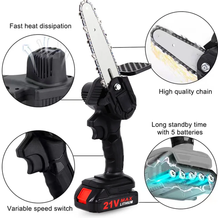 4/6inch 21V Electric Chainsaw 1/2 Battery Portable Pruning Chain Saw Mini Wood Spliting One-handed Woodworking Garden Power Tool