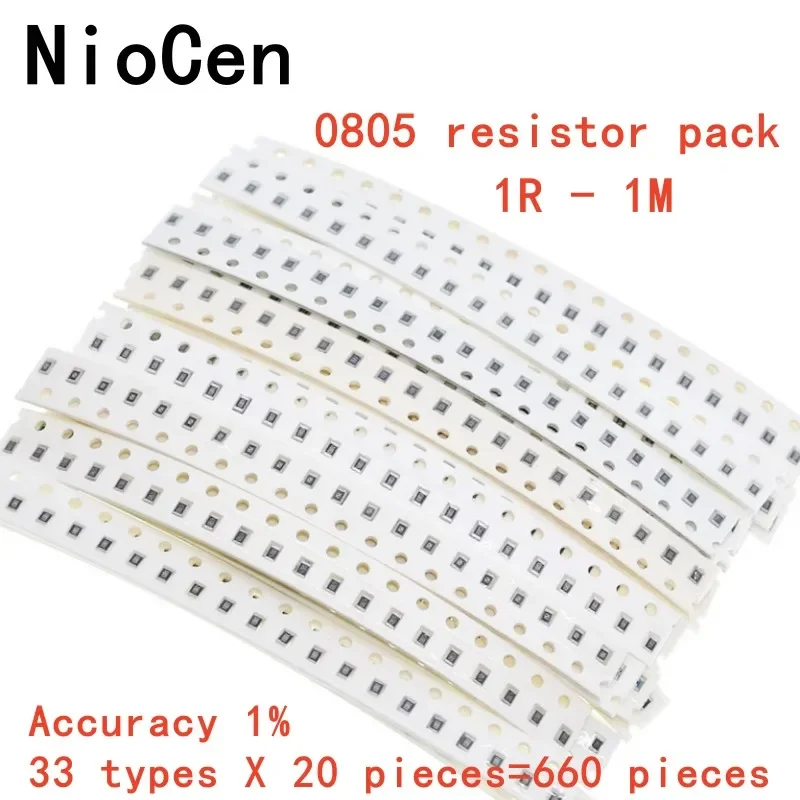 

660PCS 0805 Resistance kit SMD Resistor Pack Assorted Kit 1Ω ~ 1M 33 values*20pcs 1% Chip Resistor diy electronic kit NioCen