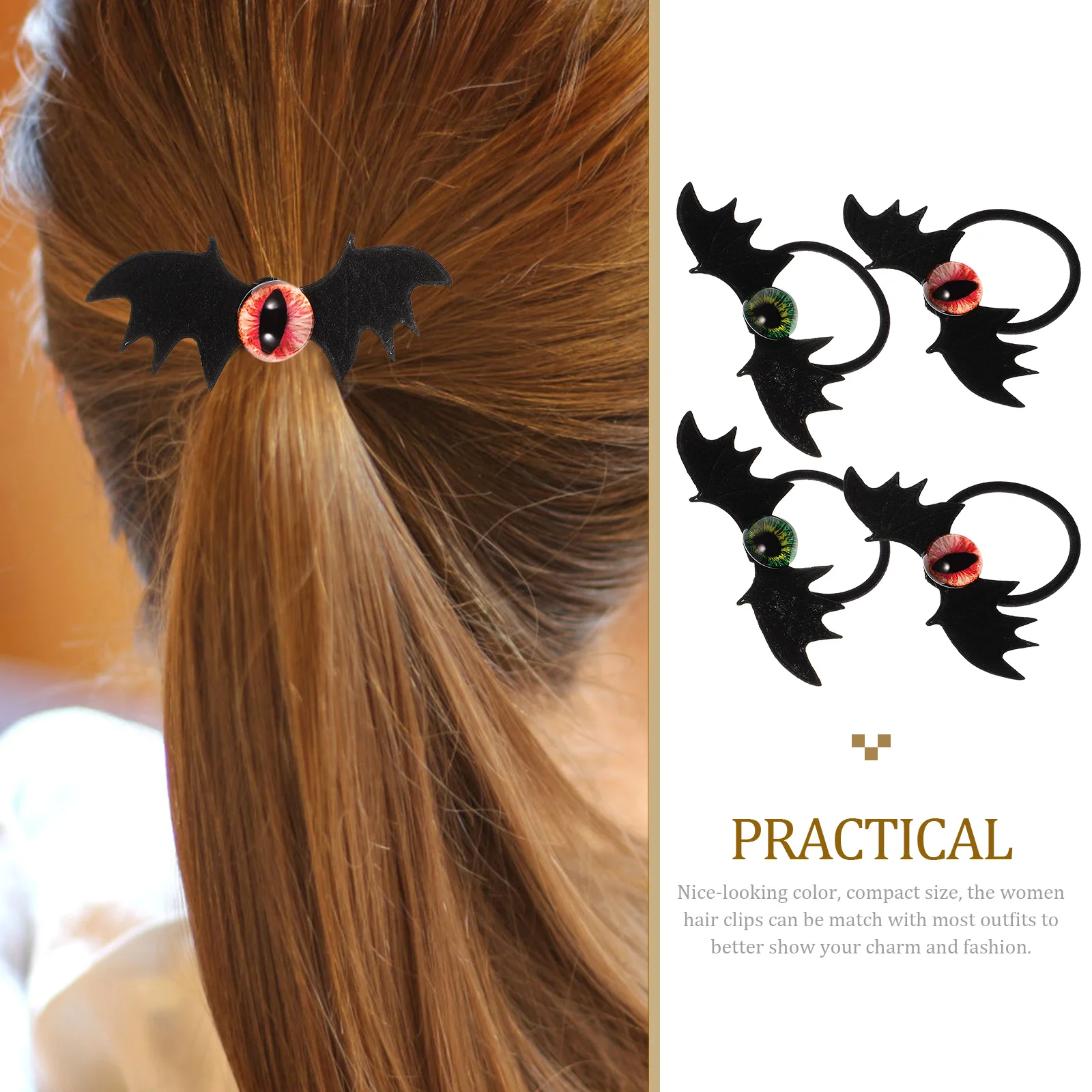

4pcs Halloween Skull Clip Gothic Evil Eye Bat Wing Wear Resistant Party Festival Accessory for Girls Punk Style Green