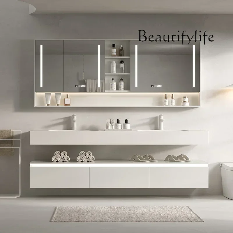 

yj19 Rock slab hot bending integrated basin stainless steel bathroom cabinet combined bathroom face washbasin advanced sense