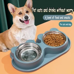 Dog Bowl Stainless Steel Double Pet Cat Food Bowl Set Anti Tumble Eating Bowl Drinking Tray Feeder For Small Medium Large Dogs