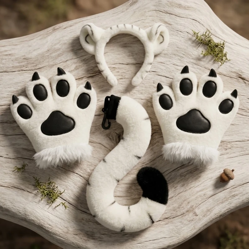 Adorable Plush Tiger Claw Tail Hairband Cute Stuffed Tiger Tail Accessory for Zoo Prop Stage Performance Kawaii Gifts