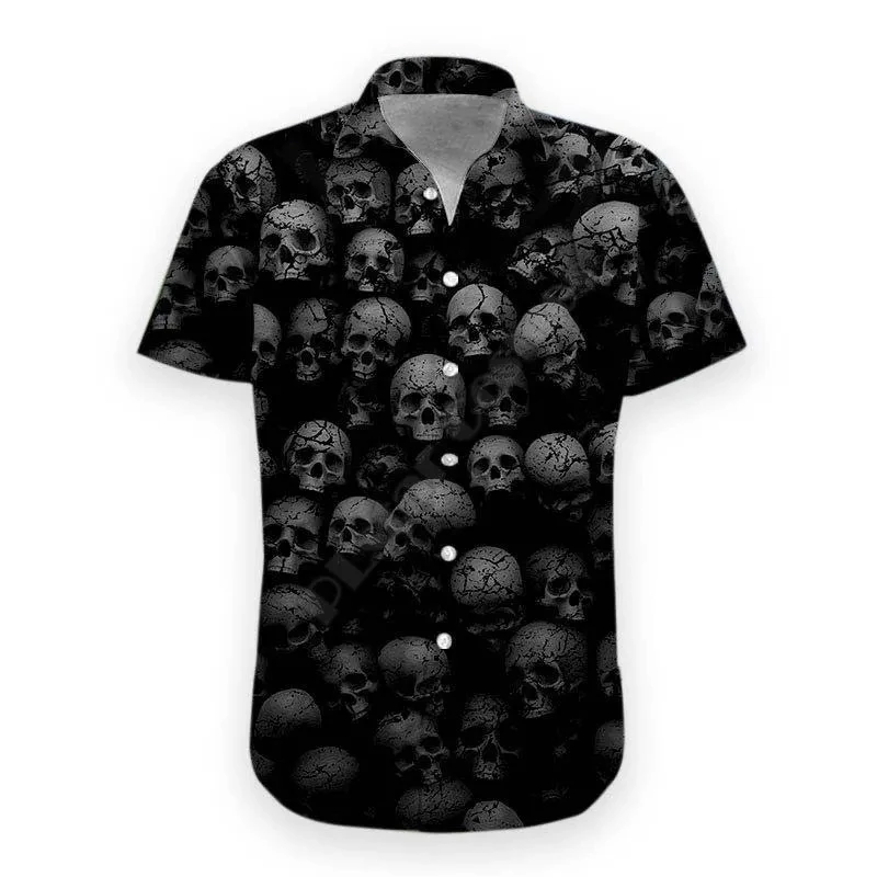 3D Printed Skull Hawaiian Floral Casual Shirt Men\'s Halloween Summer Short Sleeve Lapel Shirt Men\'s Hawaiian Short Sleeve XS-4XL