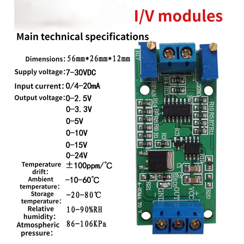 Current to Voltage Module Signal Conversion Conditioning 4 ~ 20mA to 0 ~ 5V 3.3V 10V 15V Transmitter