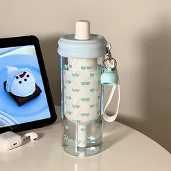 650ml Cute Hearts Water Bottle With Filter Straw Cover Kawaii Tritan Sport Coffee Tea Juice Cup Gym Bottle Gift For Girl Women