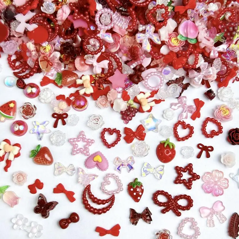 

Solid Color Ribbon Bow Star Moon Nail Art Charms Simulated Cherry Grape Fruit Resin Nail Decorations for Making DIY Nails Parts