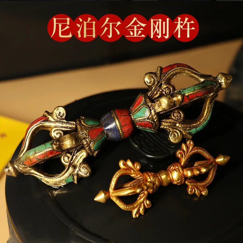 Nepalese Tibetan-style five-pronged , vintage distressed large vajra, magic , demon-subduing pestle, handmade copper
