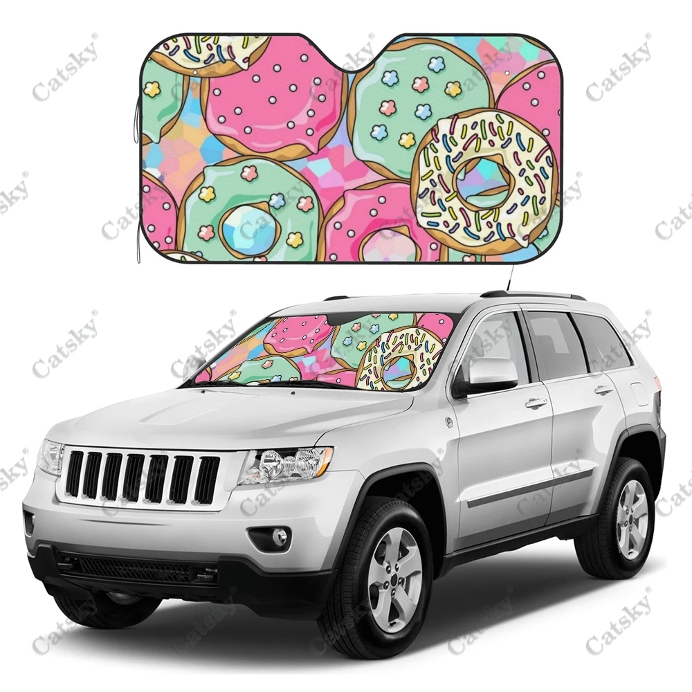 Funny Donuts Car Windshield Sunshade Protect,Car Windshield UV-proof Sunvisor,Auto Sunvisor Decoration,Car Interior Accessory