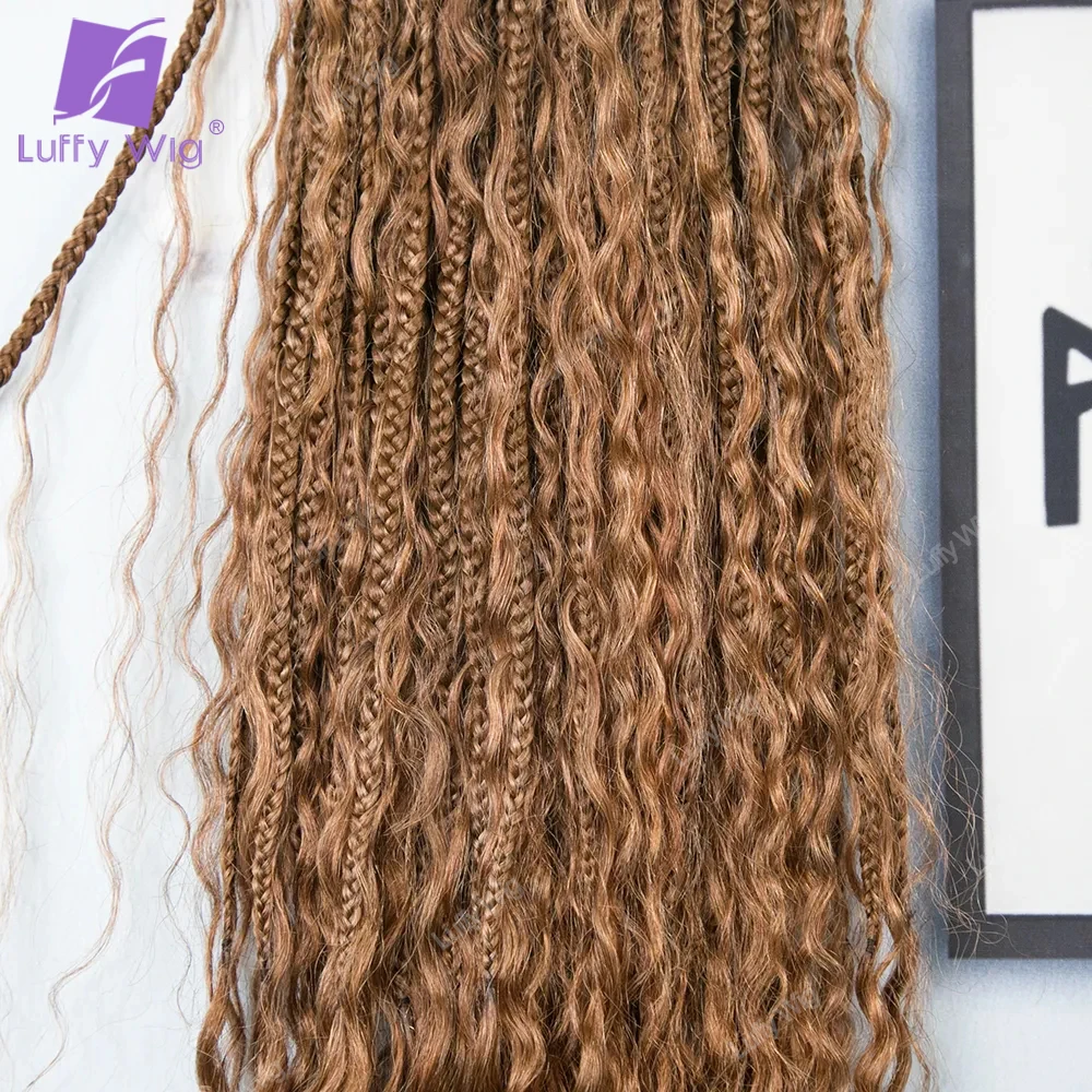 Crochet Boho Box Braids With Human Hair Curls Hair Braided #30 Hair Color Pre-looped BraidingHair For Black Women Luffywig