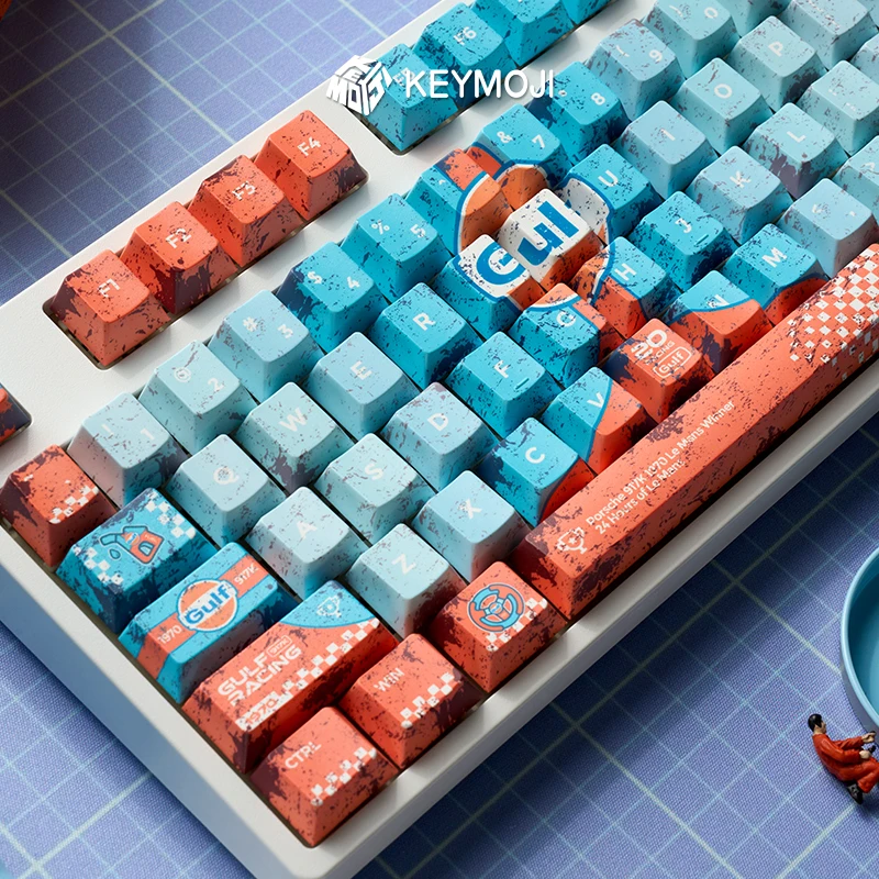 KEYMOJI Gulf Oil Racing Theme Keycaps Set Customized Cherry Profile PBT Keyboard Caps for Game Mechanical Keyboard Accessories