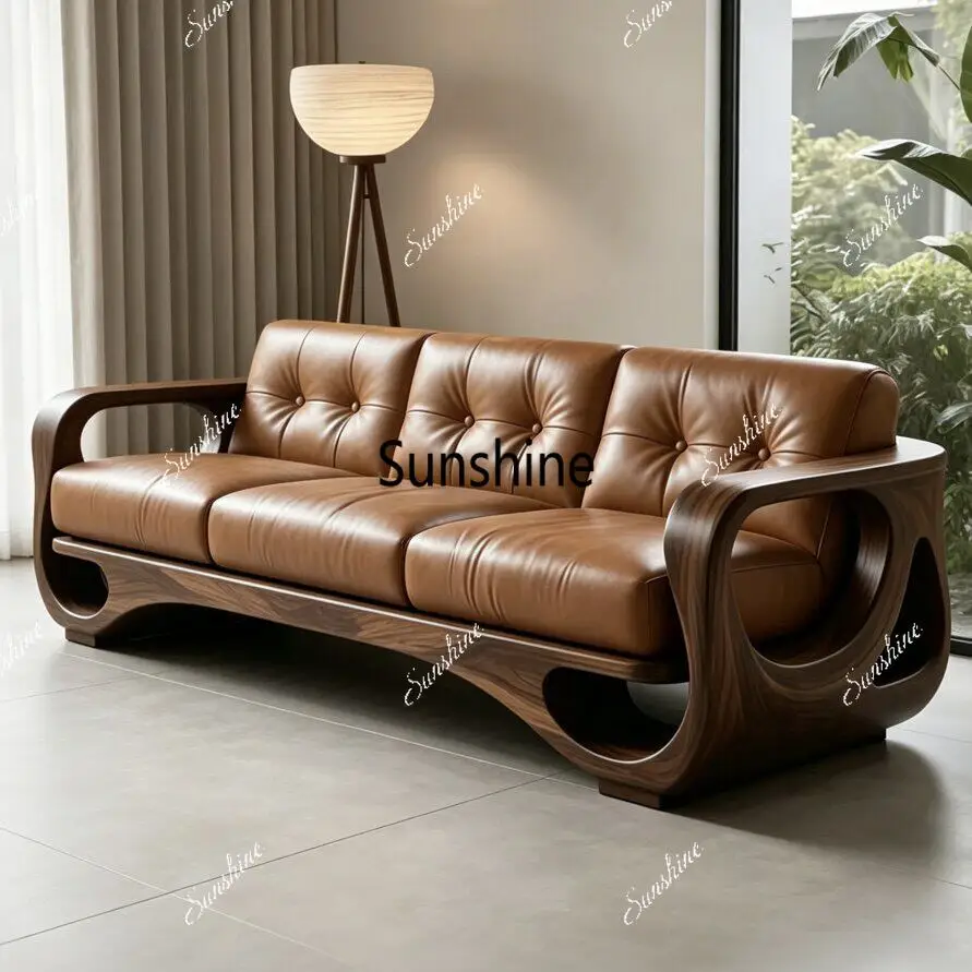 

New Chinese-style solid wood fabric sofa modern simple three-person living room advanced sense