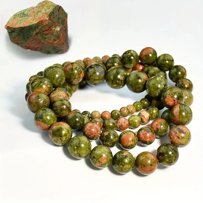 

Vintage Bohemian Style Unakite Beaded Bracelet for Men and Women 4-10mm Handmade Natural Stone Stackable Energy Healing Jewelry