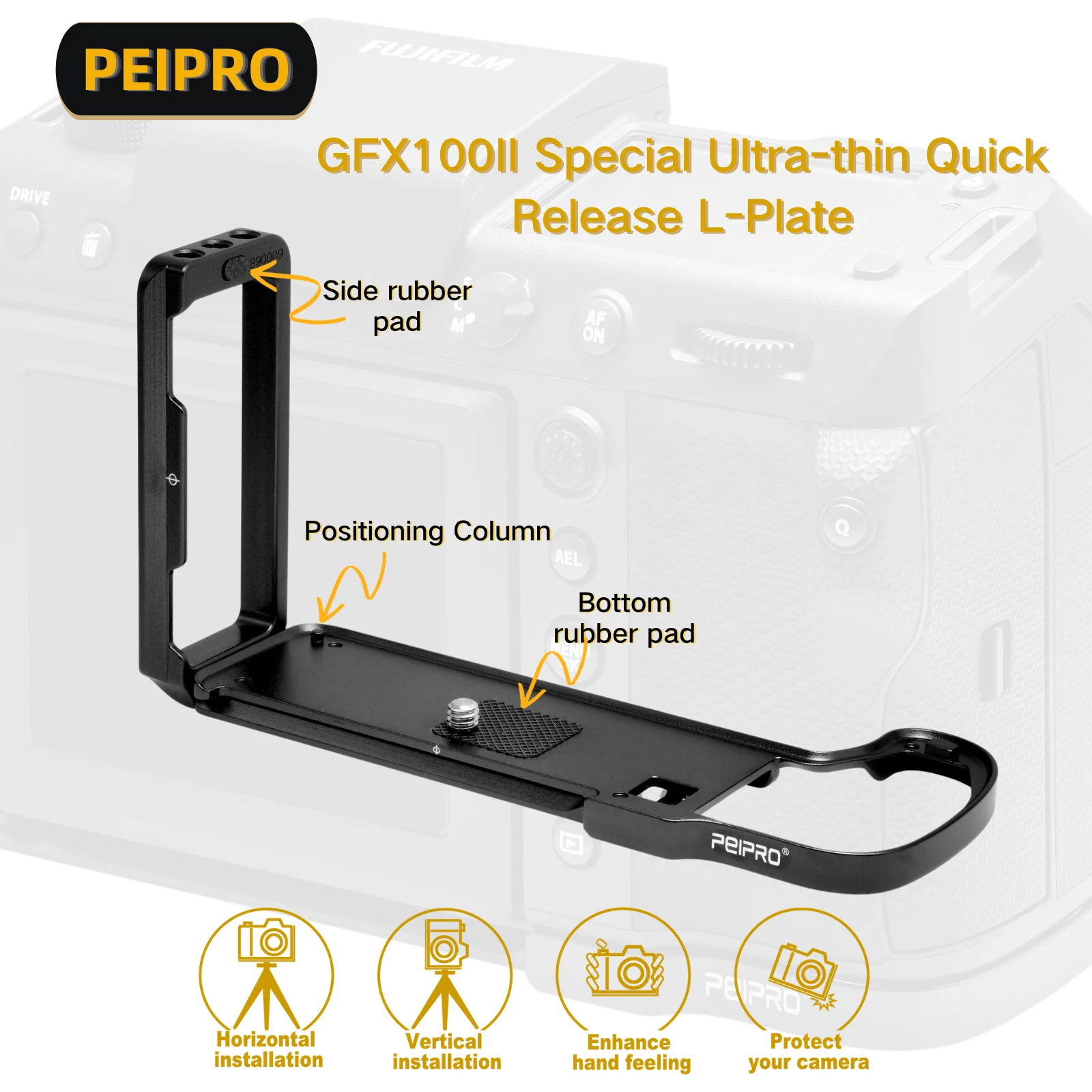 PEIPRO Camera L Bracket Quick Release Ultra-thin L Plate Horizontal and Vertical Quick Release Plate for Fujifilm Fuji GFX100II