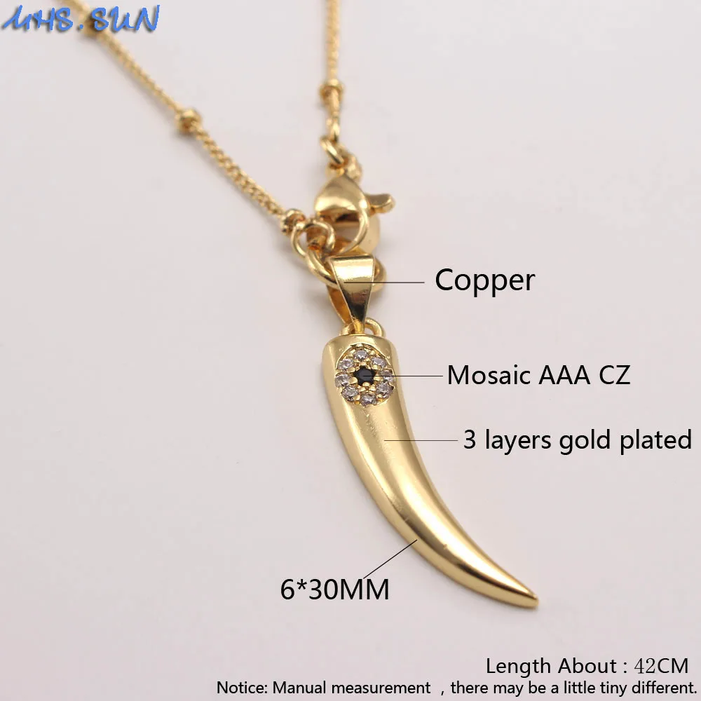 MHS.SUN Fashion Design Horns/Moon Pendant Necklaces Cubic Zircon Gold Plated Choker Chain Statement Jewelry For Woman Men
