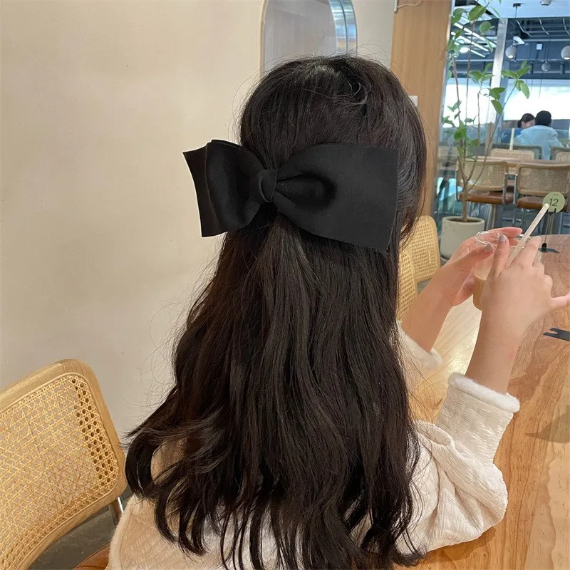 Fashion Oversize Bowknot Barrettes Hair Clips Women Girls Black Big Bow Hairpins Spring Clips Hair Accessories Headwear2024