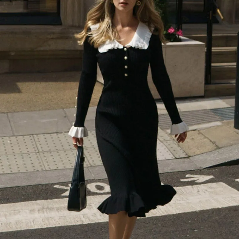 

EINY Шикарные платья макси с высокой талией и рюшами для женщин Вечернее клубное трикотажное тонкое длинное платье Женское винтажное платье Женское элегантное ретро-платье