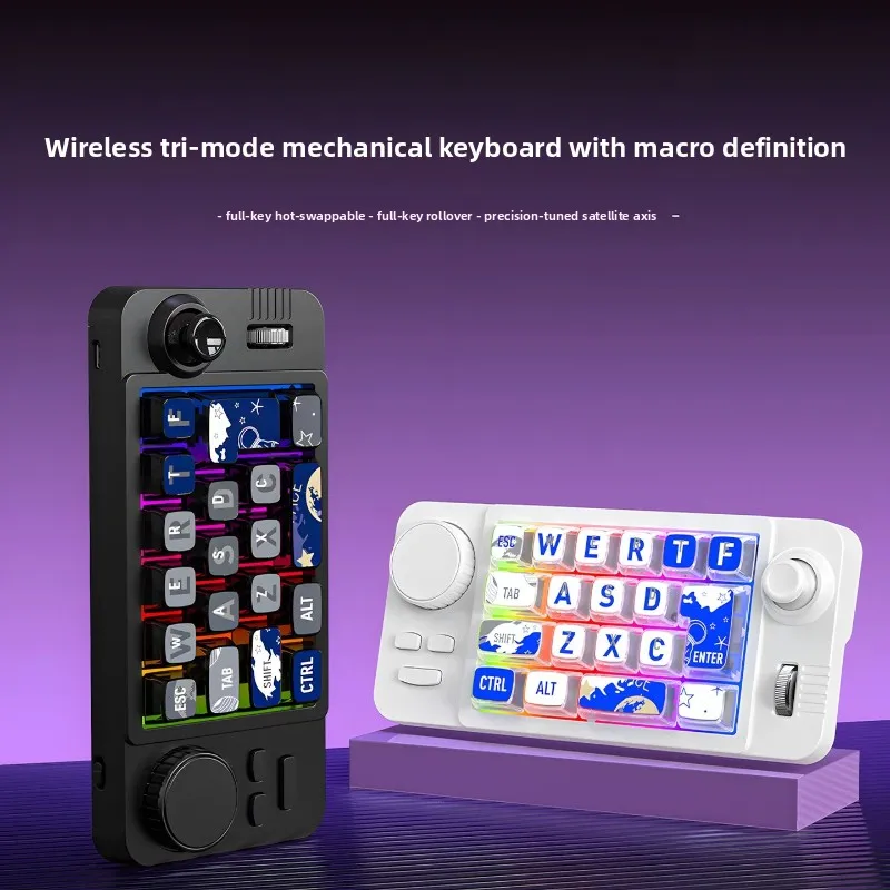 W911 Joystick Macro Keyboard Customized Wireless Tri-mode Hot Swap 22Keys with Knob RGB Drawing Design Office CSP SAI Keyboard