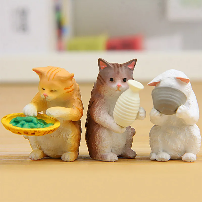 New Little Yellow Kitten Miniature Figures White Cat Figurines Home Decoration Mini Fairy Garden Animals Ornaments Resin Craft