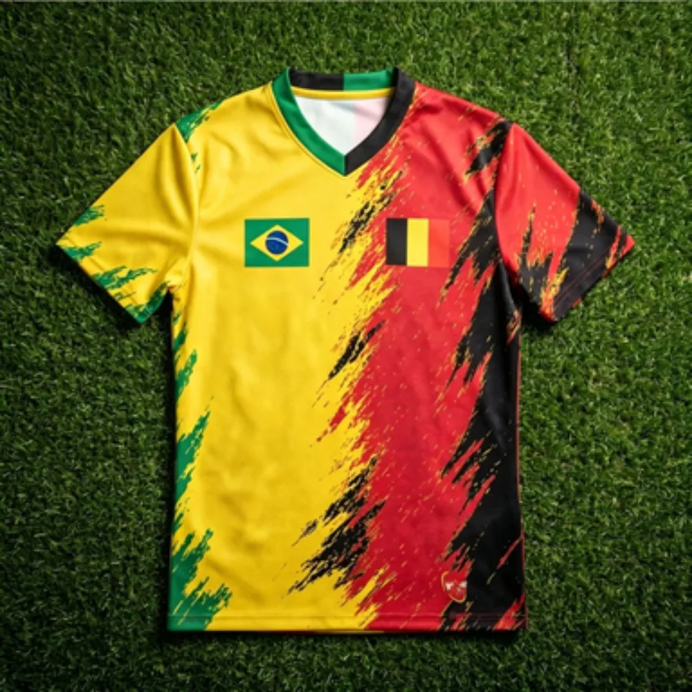 Two-tone Design Soccer Jersey, Men's V-neck Quick-dry Soccer T-shirt, Fan Sports Short-sleeve Top