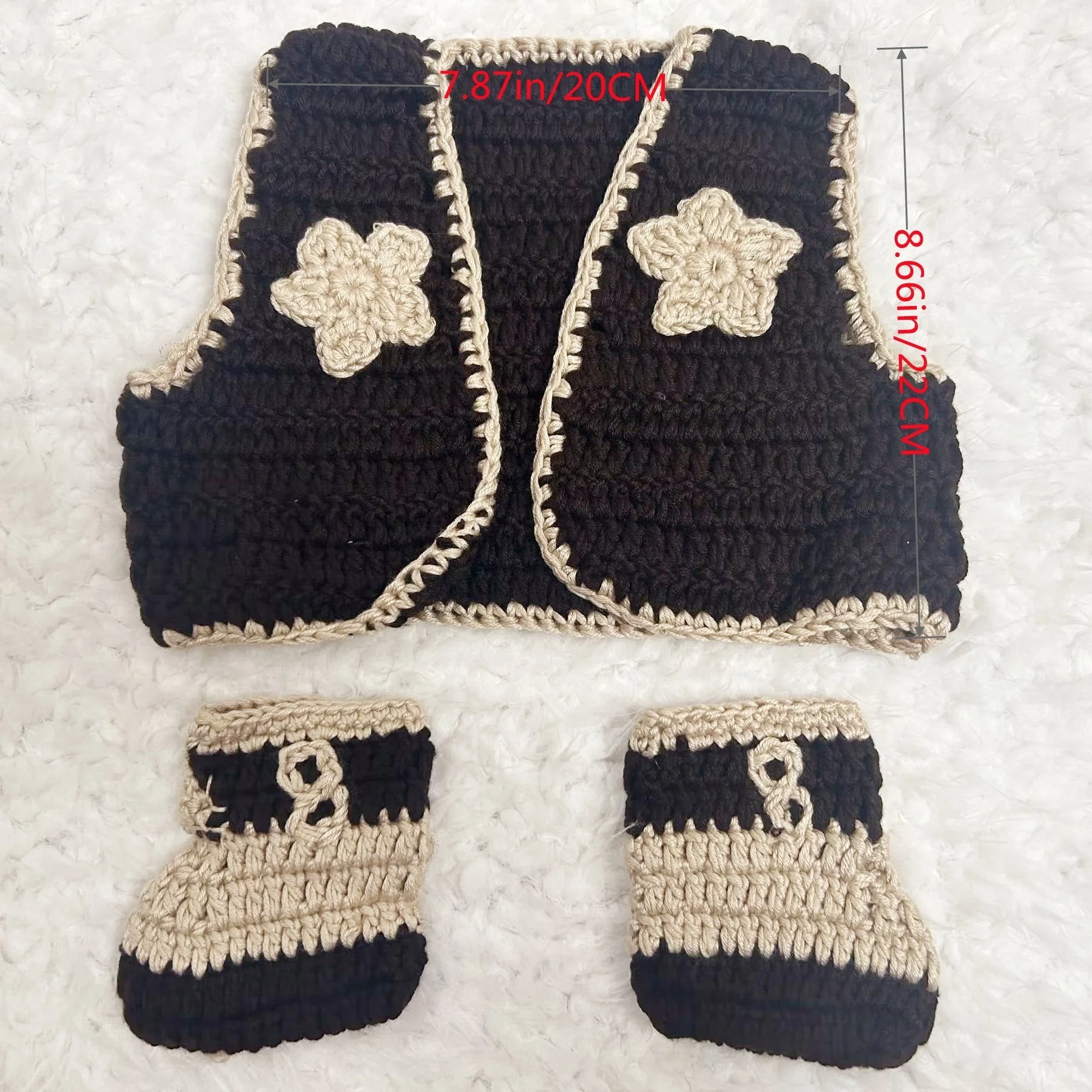 Handmade Newborn Photography Outfit Cowboy Costume Soft Wool Yarn Knitted Sweater Vest Boot Hat Prop for Photo Shoots