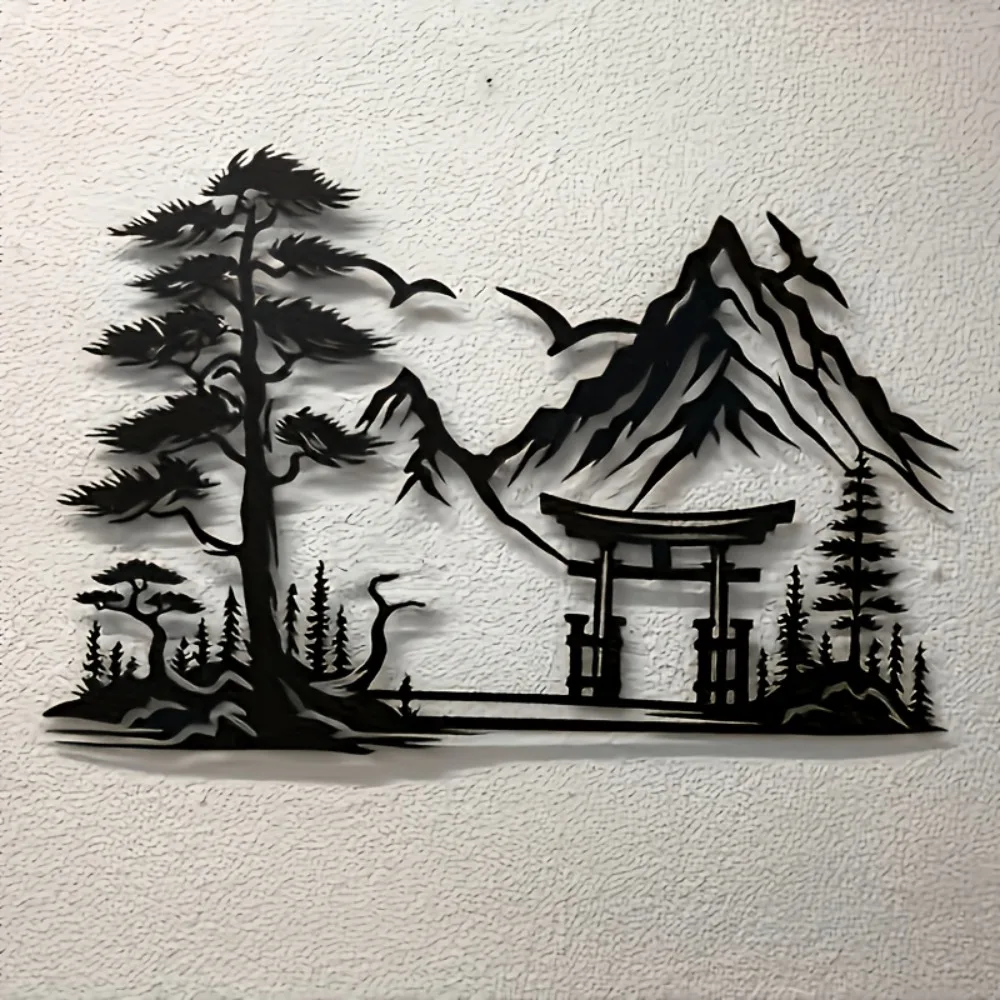 Torii Gate Pine Mountain Zen Garden Metal Wall Art Japanese‑Style Scenery High‑Quality Indoor Outdoor Home Office Wall Decor