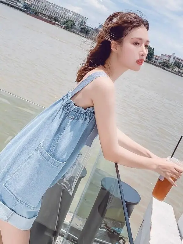 

Slimming Design Denim Overalls Women's Summer Thin Large Size Onesie Sli orts Trendy And Faionable plus Size Jeans