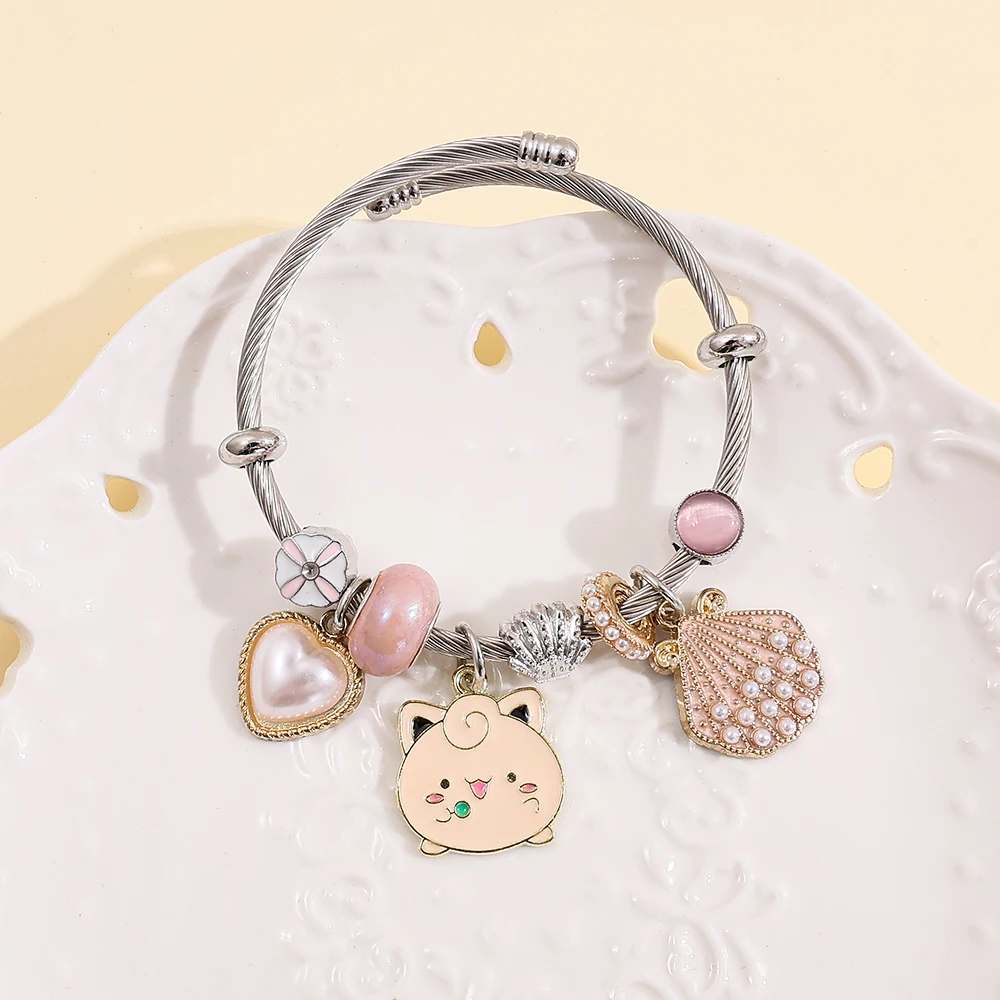 Pokemon Jigglypuff pulsera chapada en plata con dijes juguete de moda para mujeres Kawaii regalo de fiesta para niñas de alta calidad