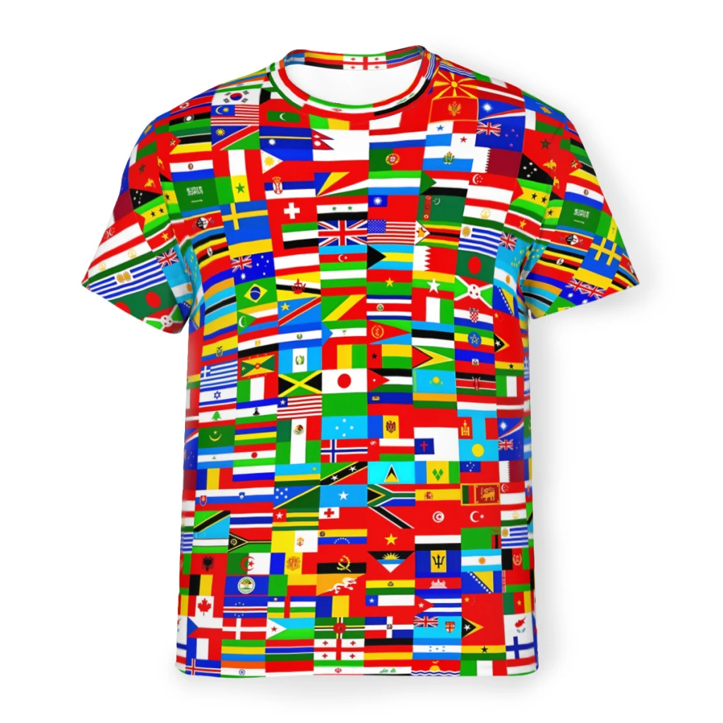 Color Polyester TShirts Flags Of The World Print Homme Thin T Shirt Hipster Tops