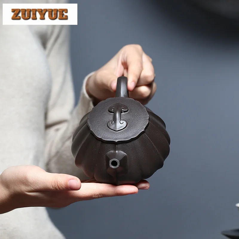 270ml Elegant Yixing Purple Clay Teapots Handmade Stone Scoop Pot Raw Ore Purple Mud Kettle With Strainer Chinese Zisha Tea Set