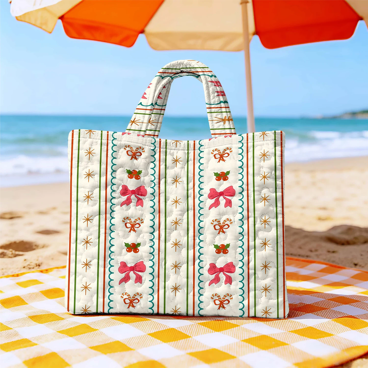 Candy Cane Women canvas shoulder bag Dual-Side Printed Tote Bag shopping bag Fashionable and fun gift handbag view 6